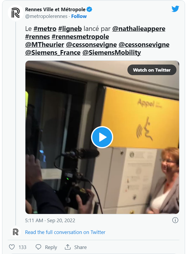 Tweet de Rennes Ville et Mértropole